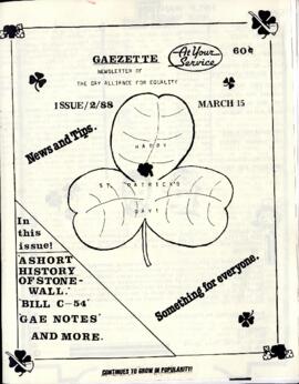 Gaezette : newsletter of the Gay Alliance for Equality, issue 2, 1988