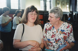 Photograph of Carol Richardson and Patricia Lutley at Patricia's retirement party