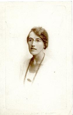 Portrait of Jean Coles printed on a postcard