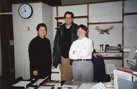 Photograph of Jo-Ann Riggs,  James Boxall and Janice Slauenwhite in the Administration Office of ...