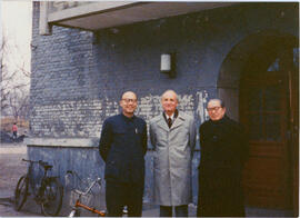 Photograph of Chen Tiqiang, Ronald St. John Macdonald, and Wang Tieya at Beijing University