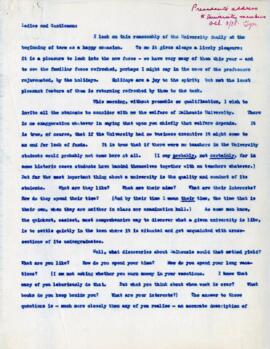 President's address to university members, October 3, 1935