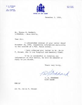 Correspondence from R. H. Stoddard, Halifax, Nova Scotia, to Thomas Head Raddall