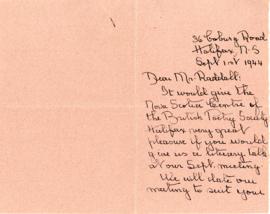 Correspondence between Thomas Head Raddall and Norma E. Smith