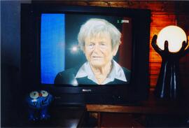 Photograph of Elisabeth Mann Borgese on a television program