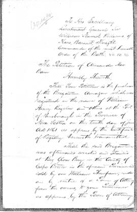 Copy of petition of Alexander McBain to lieutenant governor of Nova Scotia
