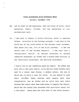 Transcript of Ronald St. John Macdonald's First Discussion with Professor Wang Tieya