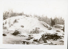 Photograph of a sawdust pile at A. Smith's woodlot, Canaan, Cumberland County