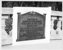 Photograph of a plaque in memory of Inspector Fitzerald in the Halifax Public Gardens