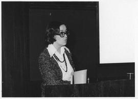 Photograph of an unidentified person speaking at a Canadian Postal Service meeting