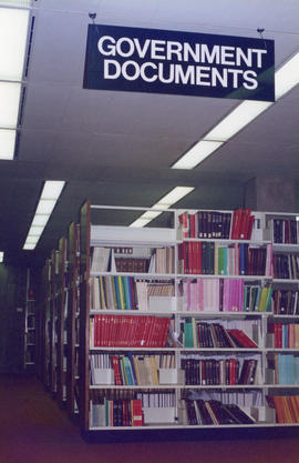 Photograph of the government documents stacks at the Killam Memorial Library, Dalhousie University
