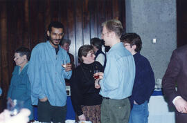 Photograph of Geoffrey Brown and other guests at Charles Armour's retirement party