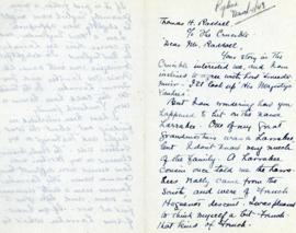 Correspondence between Thomas Head Raddall and K. Grace Wadleigh