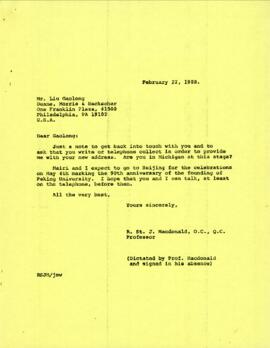 Ronald St. John Macdonald's correspondence with Liu Gaolong