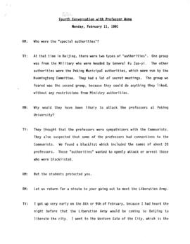 Transcript of Ronald St. John Macdonald's Fifth Conversation with Professor Wang Tieya : [draft t...