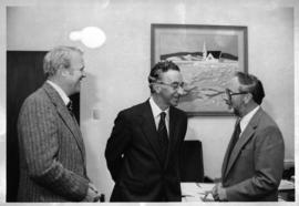 Photograph of G.L. MacLean, Norval Morris and Professor Charles at the Horace E. Read Memorial Le...