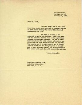 Correspondence with Columbia University President Grayson Kirk regarding Kirk's memorial address ...