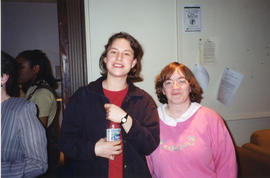 Photograph of Dianne Landry with an unidentified woman in the staff lounge at the Killam Memorial...