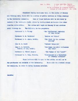 Press releases related to a 1933 public lecture series