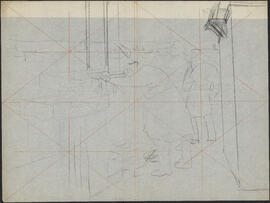 Pencil study sketch by Donald Cameron Mackay of a naval officer performing navigation duties