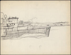 Charcoal drawing by Donald Cameron Mackay of an unidentified Canadian naval ship