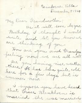 Letter from M.H. Beatrice Bigelow (granddaughter)