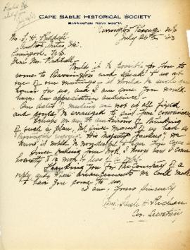 Correspondence between Thomas Head Raddall and the Cape Sable Historical Society