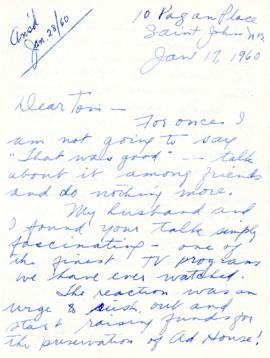 Correspondence between Thomas Head Raddall and Jean Sweet