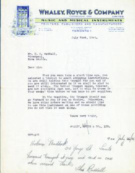 Correspondence between Thomas Head Raddall and Whaley, Royce and Company