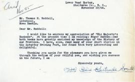 Correspondence between Thomas Head Raddall and Olive Gertrude Smith