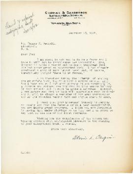 Correspondence between Thomas Head Raddall and Alvin L. Chipman