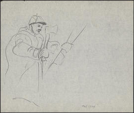 Charcoal and pencil study sketch by Donald Cameron Mackay of a sailor wearing cold weather gear