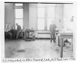 Photograph of G.G. Meyerhof in the Geotechnical Soil Testing Lab at the Nova Scotia Technical Col...