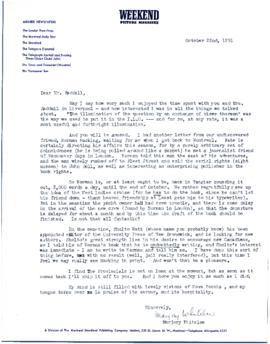 Correspondence between Thomas Head Raddall and Marjory Whitelaw