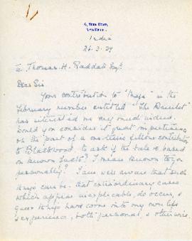Correspondence between Thomas Head Raddall and D. M. Crosthwaite