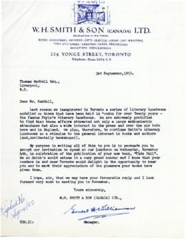 Correspondence between Thomas Head Raddall and W. H. Smith