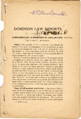 Parliamentary jurisdiction by declaration / by Vincent C. MacDonald