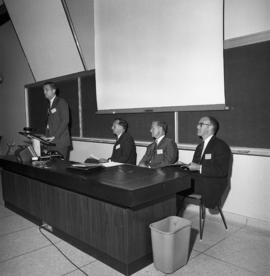 Photograph of a lecture or other event for the Dalhousie medical centennial