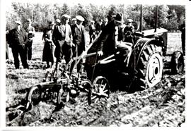 Photograph of a Nova Scotia Agricultural College plowing match featuring a Harris Massey tractor