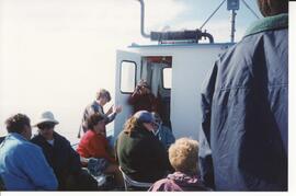 Photograph of a group of people on a ferry during the Purebred Sheep Breeders' Association tour t...