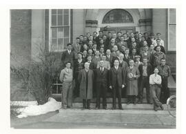 Photograph of students of the 1939 farm Short Course outside Cumming Hall at the Nova Scotia Agri...