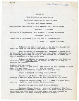 1974 Sheep Producers' Association of Nova Scotia correspondence and reports