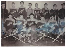 Photograph of the Nova Scotia Agricultural College hockey team, Aggies, in uniform