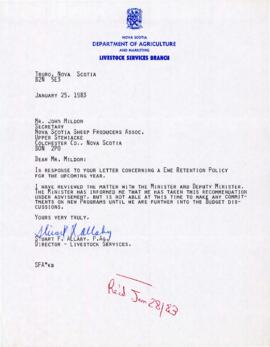 1983 Sheep Producers' Association of Nova Scotia correspondence and reports