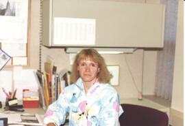 Photograph of librarian Bonnie Waddell at the 1987 Nova Scotia Agricultural College Open House