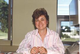 Photograph of library staff member Joanne Campbell at the 1987 Nova Scotia Agricultural College O...
