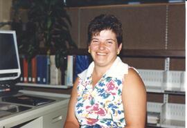 Photograph of library staff member Sherree Miller at the 1987 Nova Scotia Agricultural College Op...