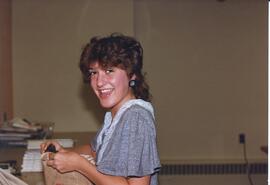 Photograph of library staff member Marlene McCallum at the 1987 Nova Scotia Agricultural College ...