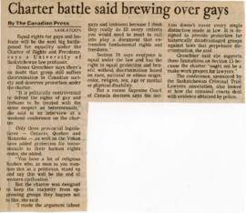 Newspaper clippings regarding protections for LGBT+ individuals and the Human Rights Code