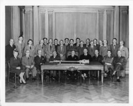 Dalhousie University Senate members at the first Senate meeting held in the new Arts and Administration Building, in January 1952 [MS-2-718, PB Box 13, Folder 12]